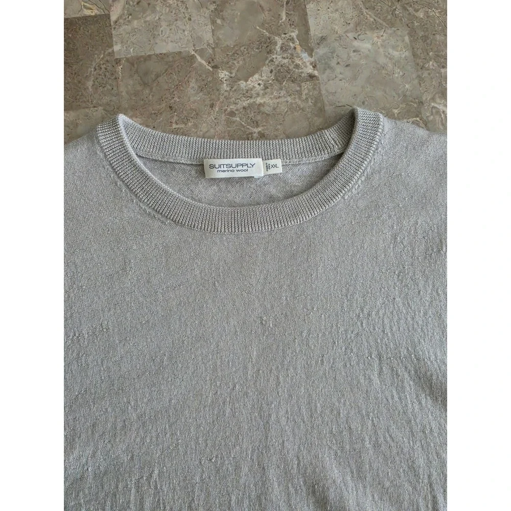 Suitsupply Mens XXL Light Gray 100% Merino Wool‎ Crewneck Sweater Knit Top